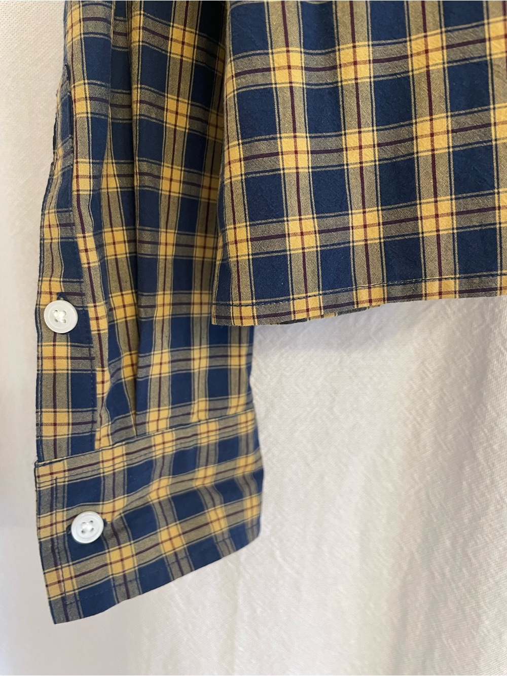 Madewell Navy and Yellow Plaid Button-Down Shirt, size medium - Picture 4 of 10